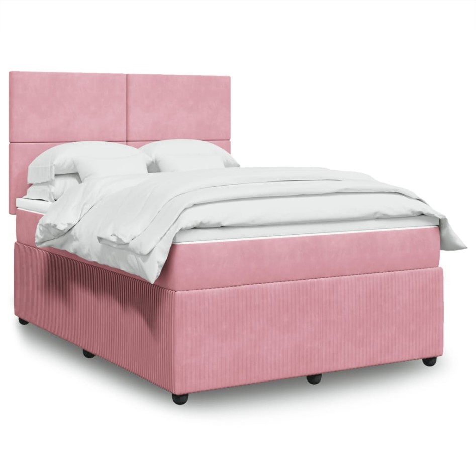 Cama box spring con colchón terciopelo rosa 140x190