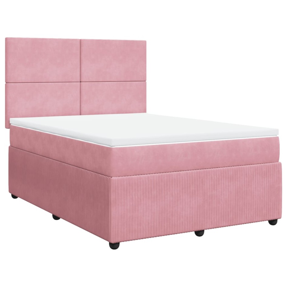 Cama box spring con colchón terciopelo rosa 140x190