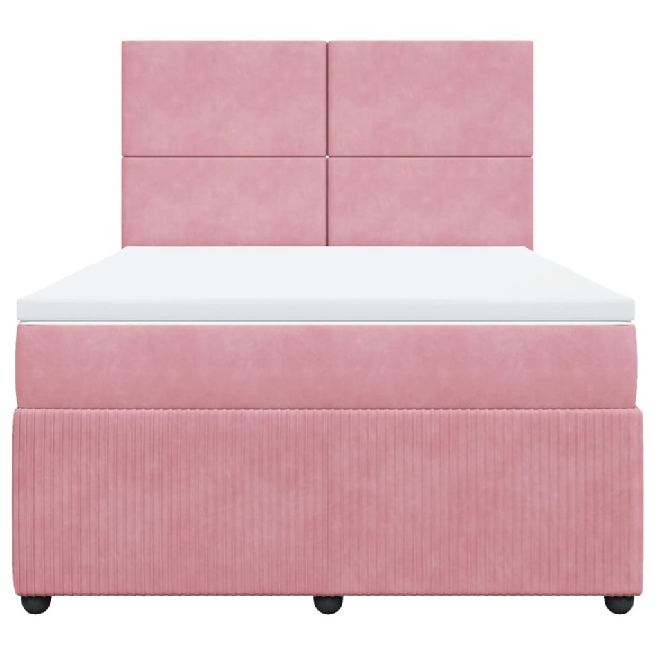 Cama box spring con colchón terciopelo rosa 140x190