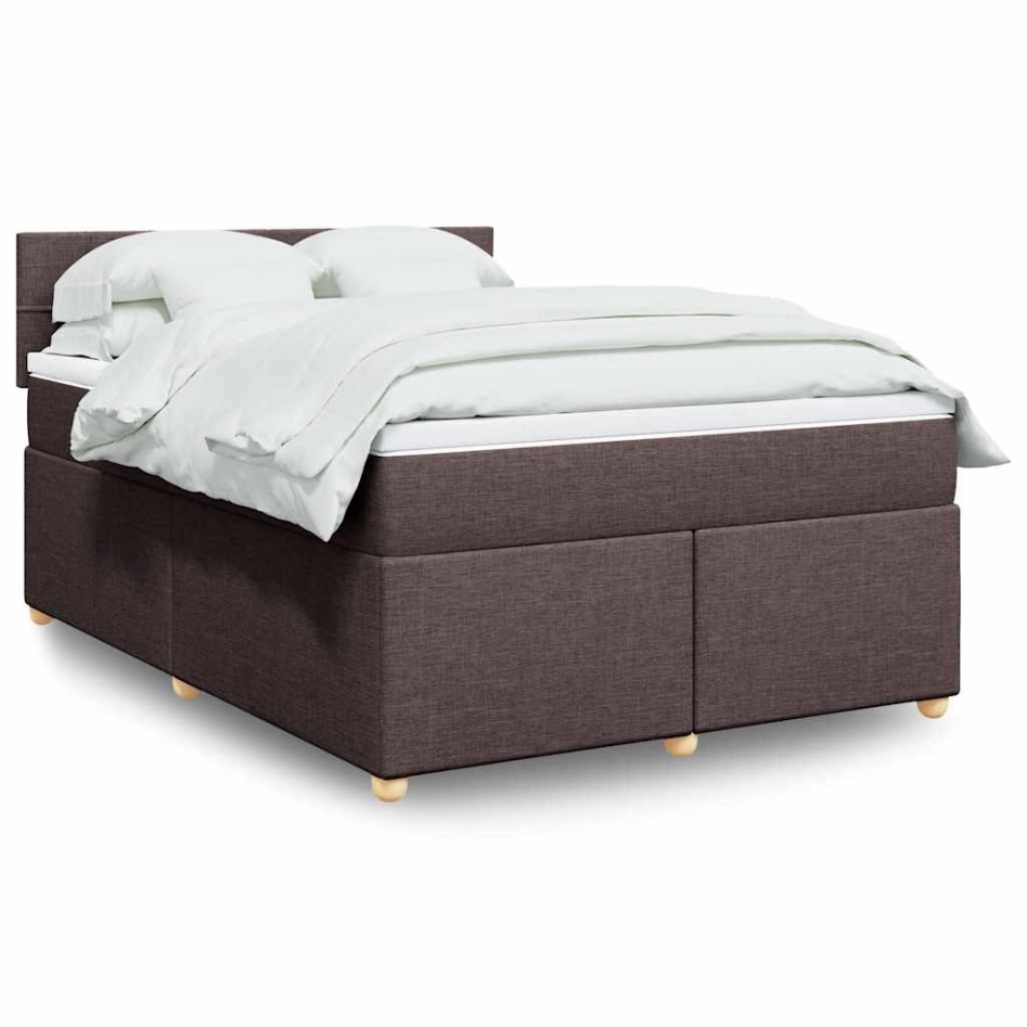 Cama box spring con colchón tela marrón oscuro 140x190