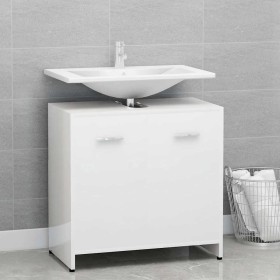 Armario de baño madera contrachapada blanco brillo 60x33x61