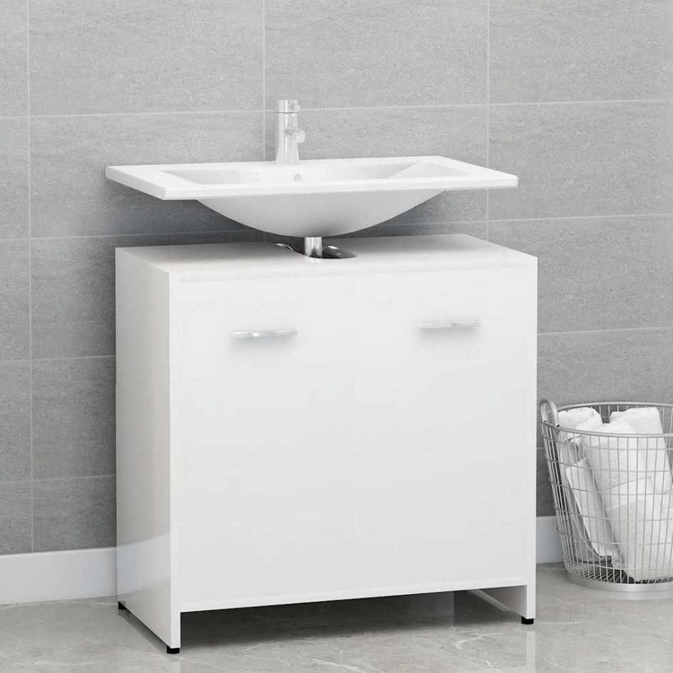 Armario de baño madera contrachapada blanco brillo 60x33x61