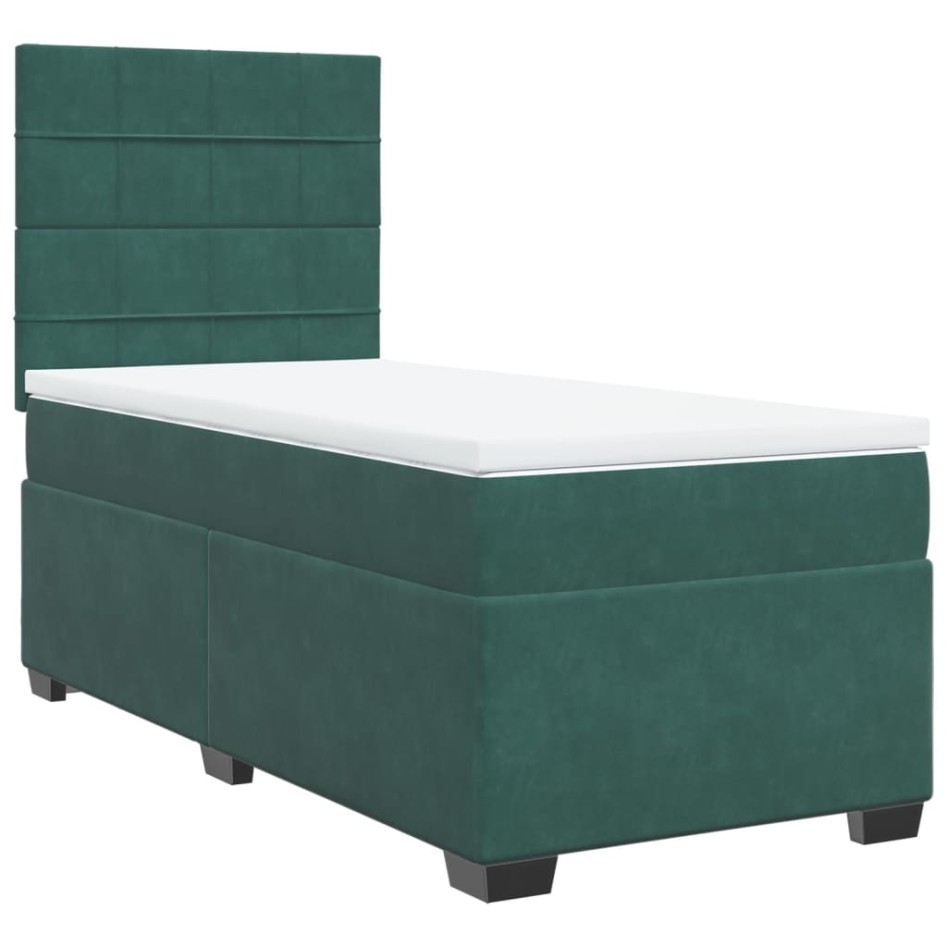 Cama box spring con colchón terciopelo verde oscuro 90x200