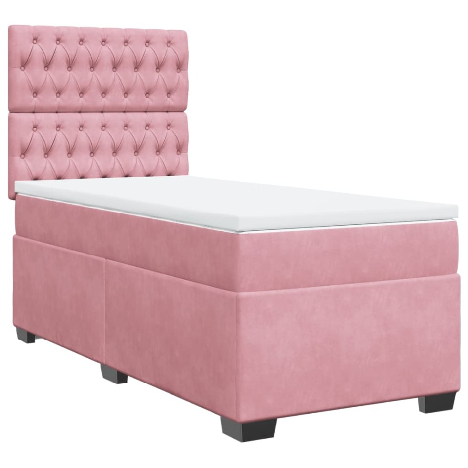 Cama box spring con colchón terciopelo rosa 100x200