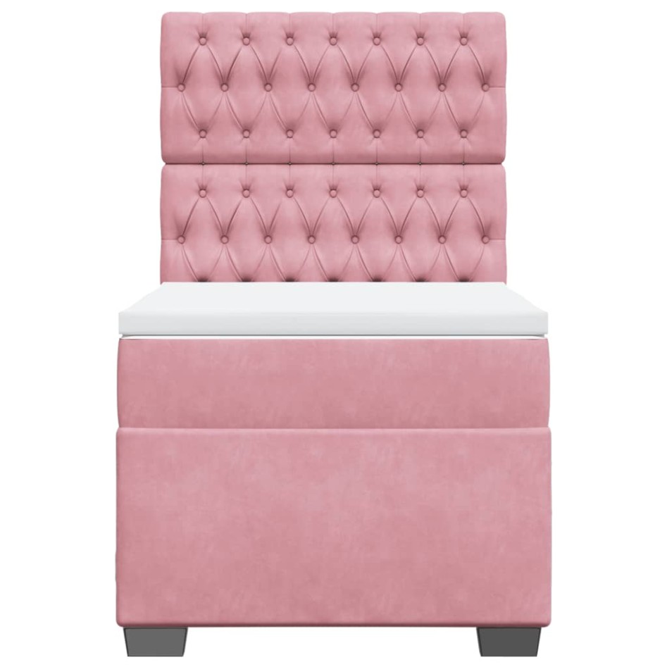 Cama box spring con colchón terciopelo rosa 100x200