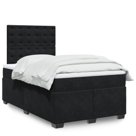 Cama box spring con colchón terciopelo negro 120x190