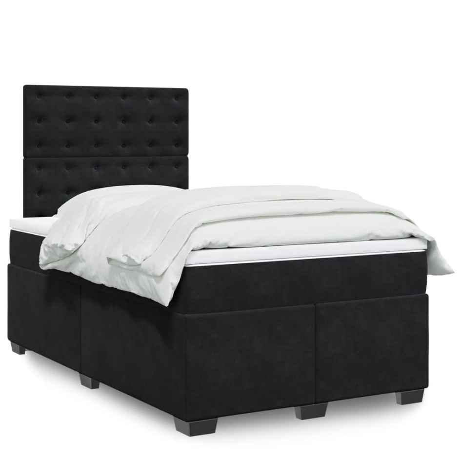 Cama box spring con colchón terciopelo negro 120x190