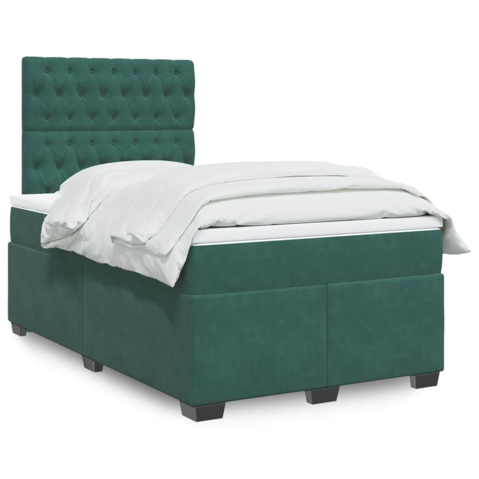 Cama box spring con colchón terciopelo verde oscuro 120x200