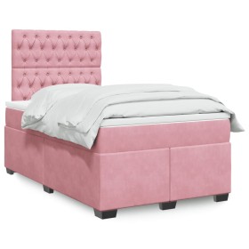 Cama box spring con colchón terciopelo rosa 120x200