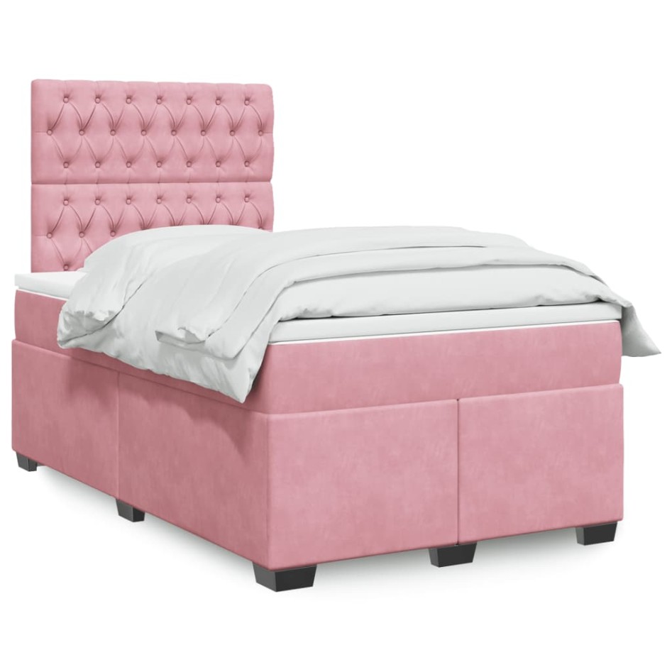 Cama box spring con colchón terciopelo rosa 120x200