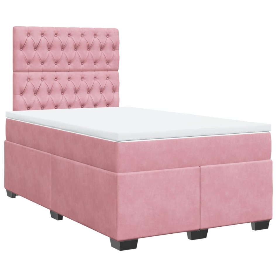 Cama box spring con colchón terciopelo rosa 120x200