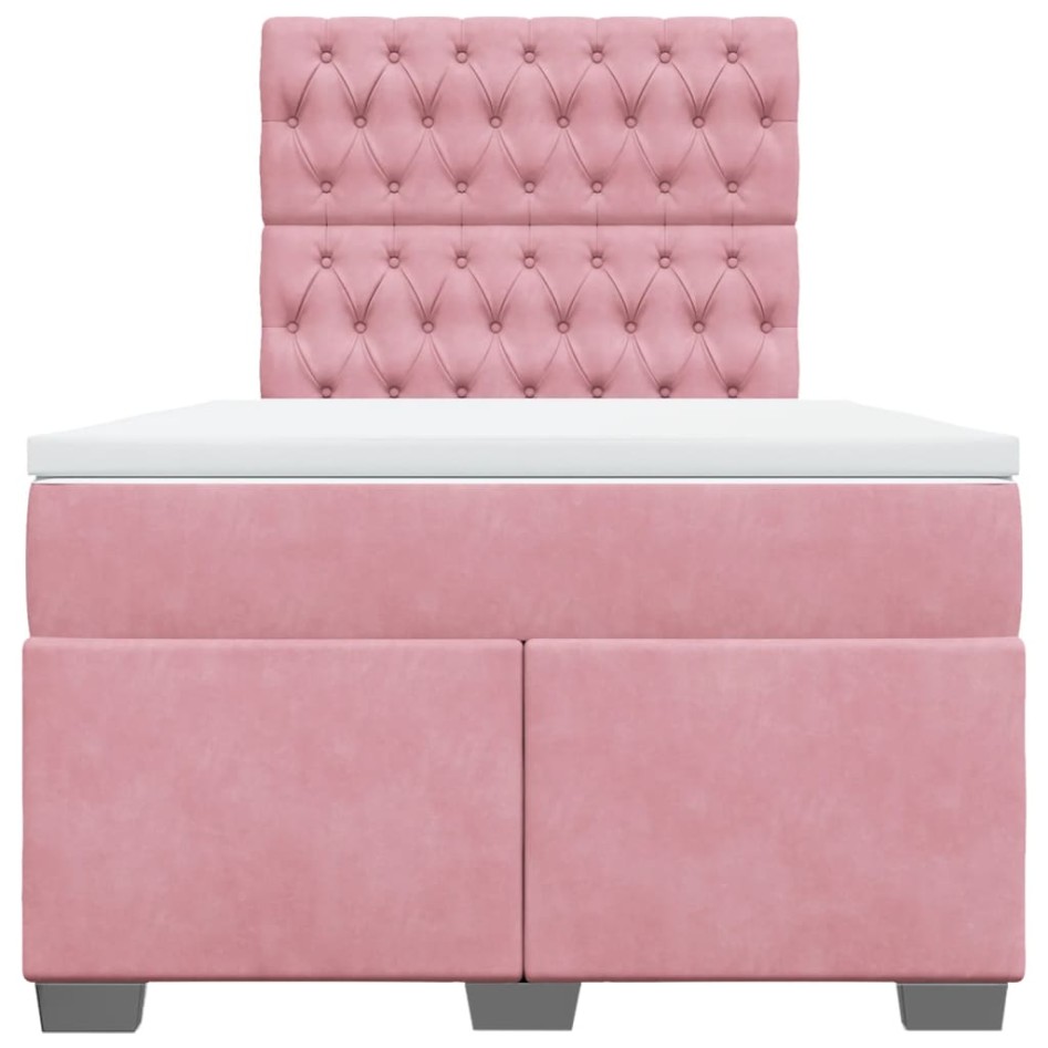 Cama box spring con colchón terciopelo rosa 120x200