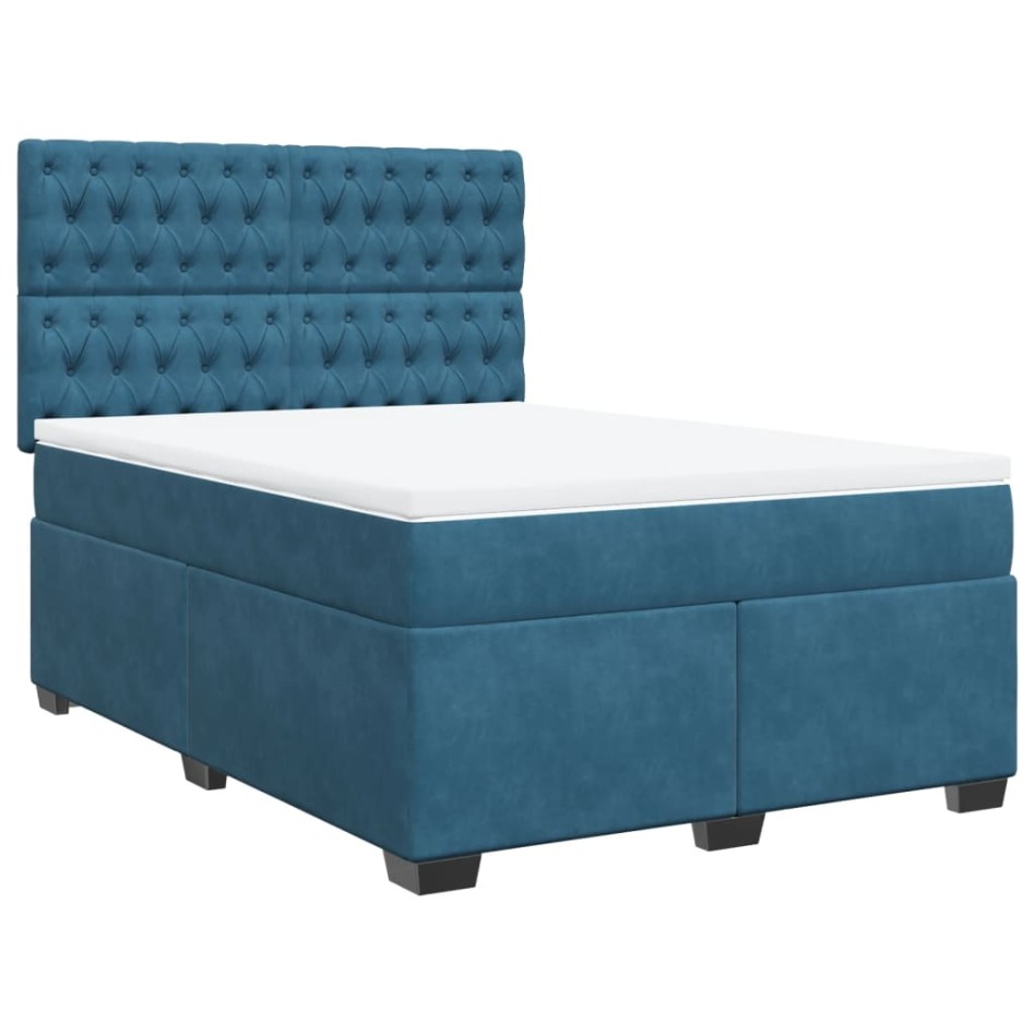 Cama box spring con colchón terciopelo azul 140x190