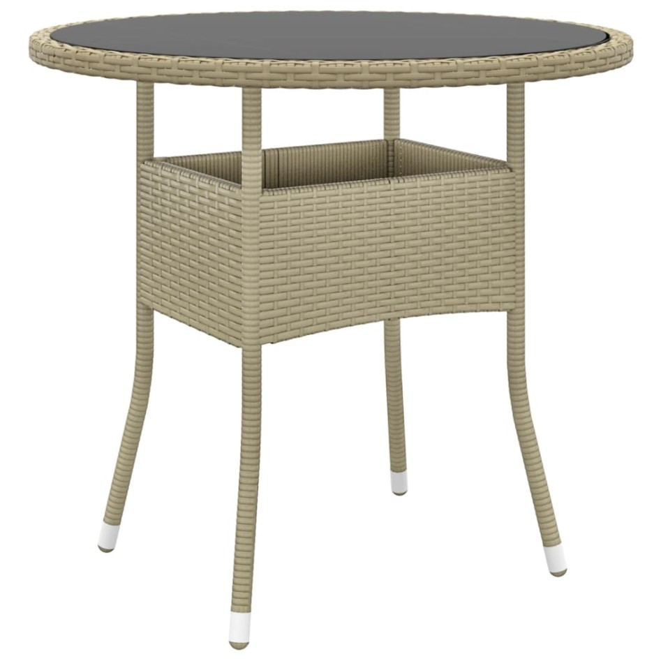 Mesa de jardín vidrio templado ratán sintético beige Ø80x75