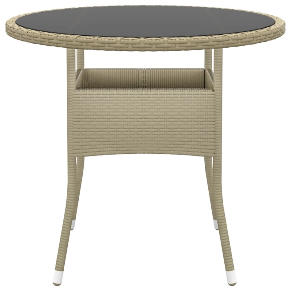 Mesa de jardín vidrio templado ratán sintético beige Ø80x75