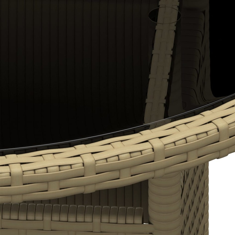 Mesa de jardín vidrio templado ratán sintético beige Ø80x75
