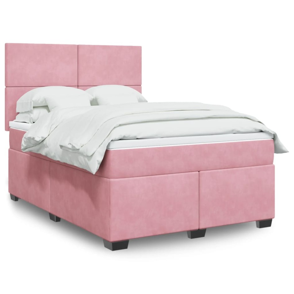 Cama box spring con colchón terciopelo rosa 140x190