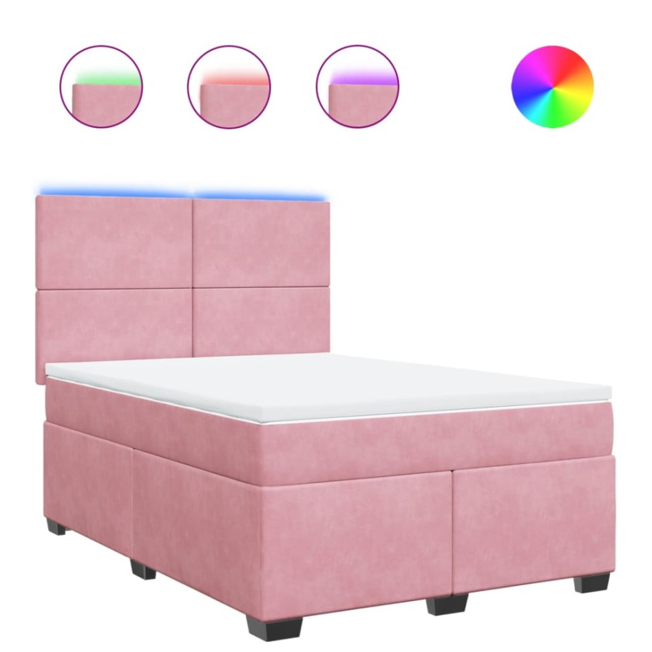 Cama box spring con colchón terciopelo rosa 140x190