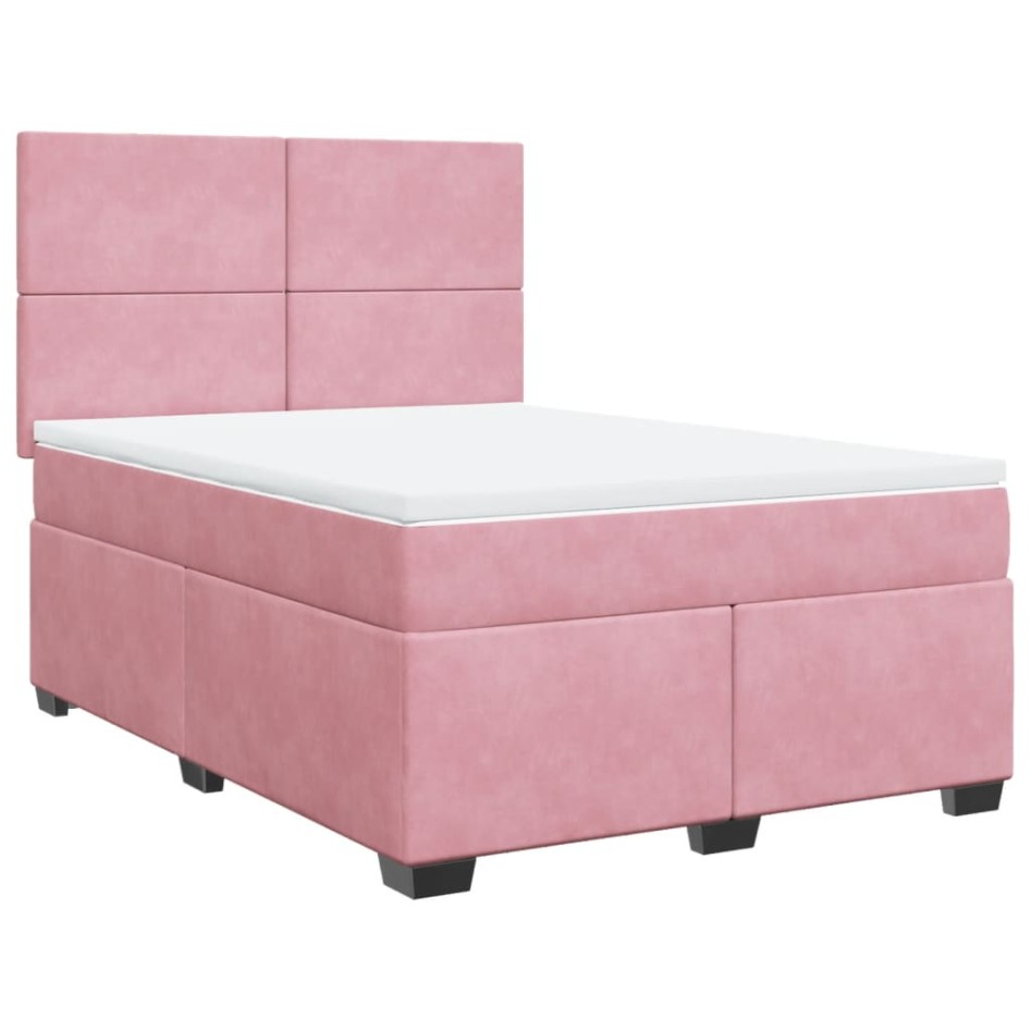 Cama box spring con colchón terciopelo rosa 140x190