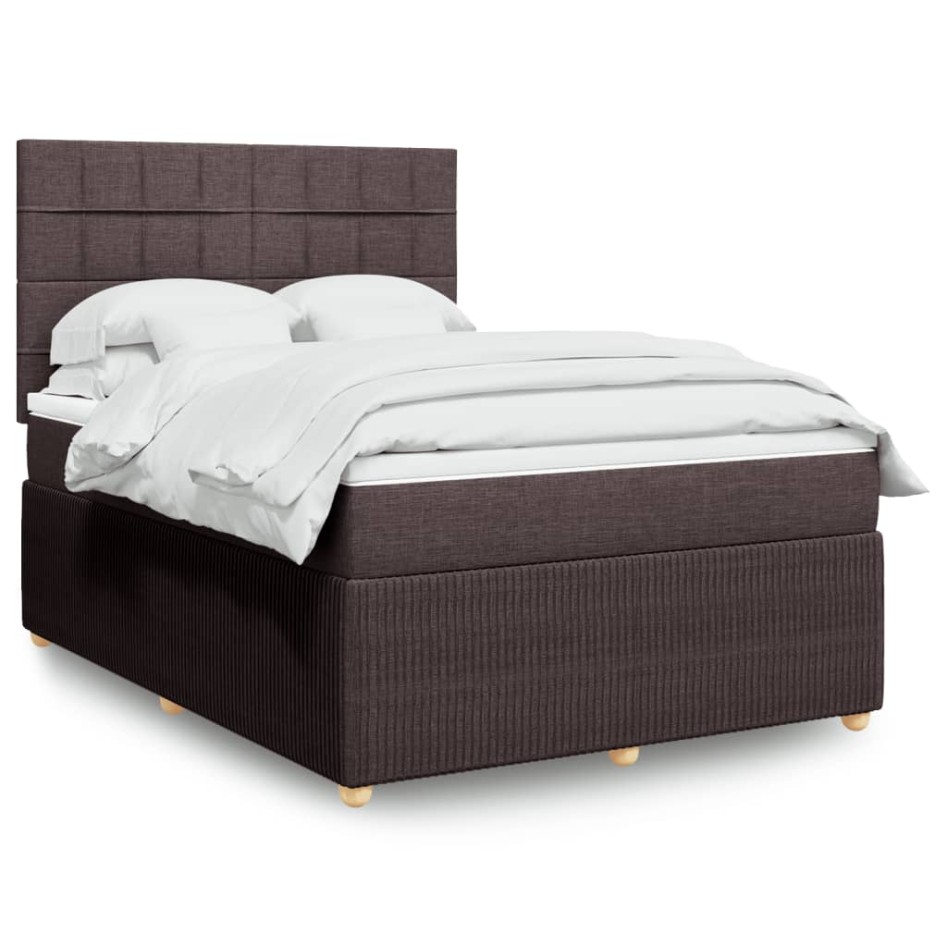 Cama box spring con colchón tela marrón oscuro 140x190