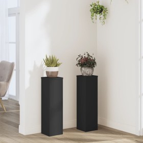 Soporte de plantas 2 uds madera ingeniería negro 17x17x60