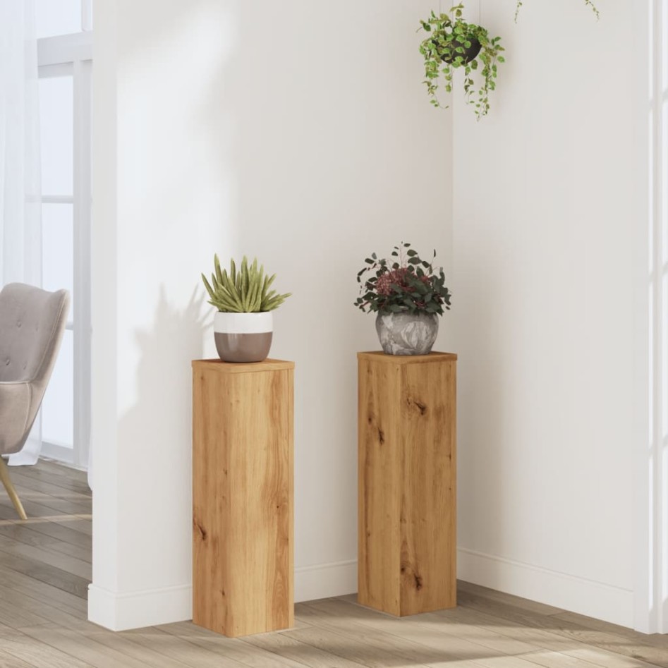 Soportes de plantas 2 uds madera roble artisian 17x17x60