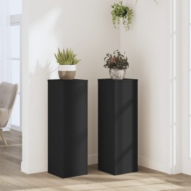 Soportes de plantas 2 uds madera ingeniería negro 25x25x80