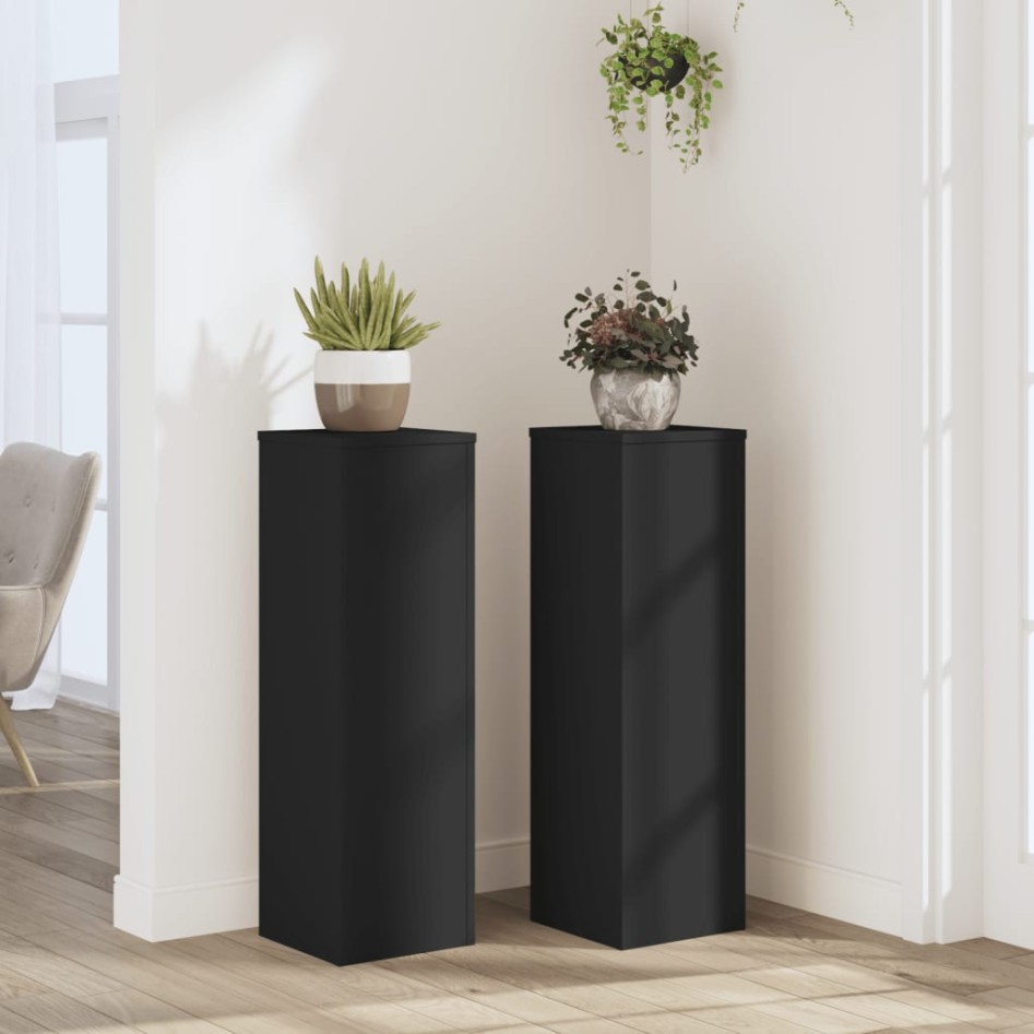 Soportes de plantas 2 uds madera ingeniería negro 25x25x80
