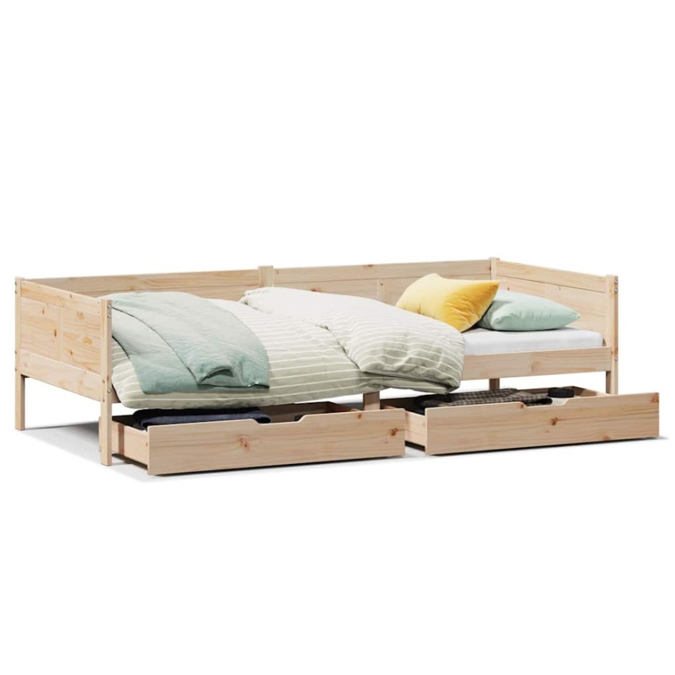Sofá cama con cajones madera maciza de pino 80x200