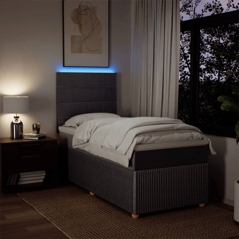 Cama box spring con colchón tela gris taupe 80x200