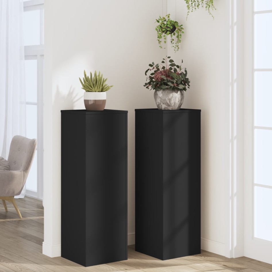Soportes de plantas 2 uds madera ingeniería negro 33x33x100