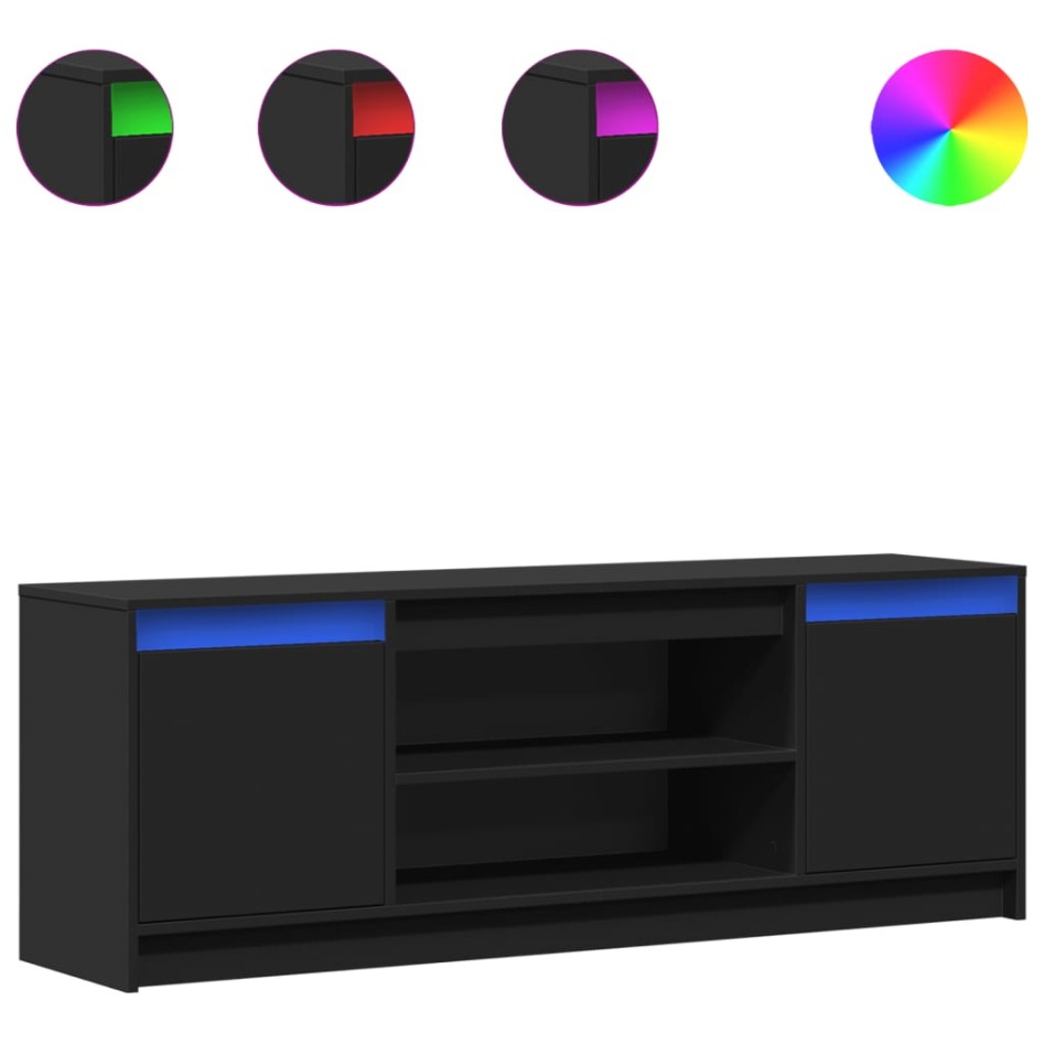 Mueble de TV con LED madera de ingeniería negro 139,5x34x50