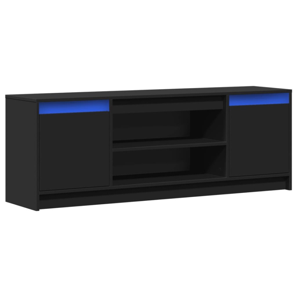 Mueble de TV con LED madera de ingeniería negro 139,5x34x50