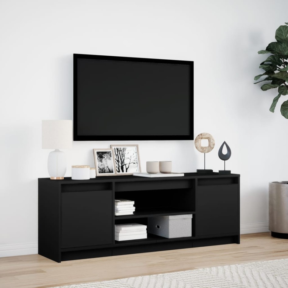 Mueble de TV con LED madera de ingeniería negro 139,5x34x50