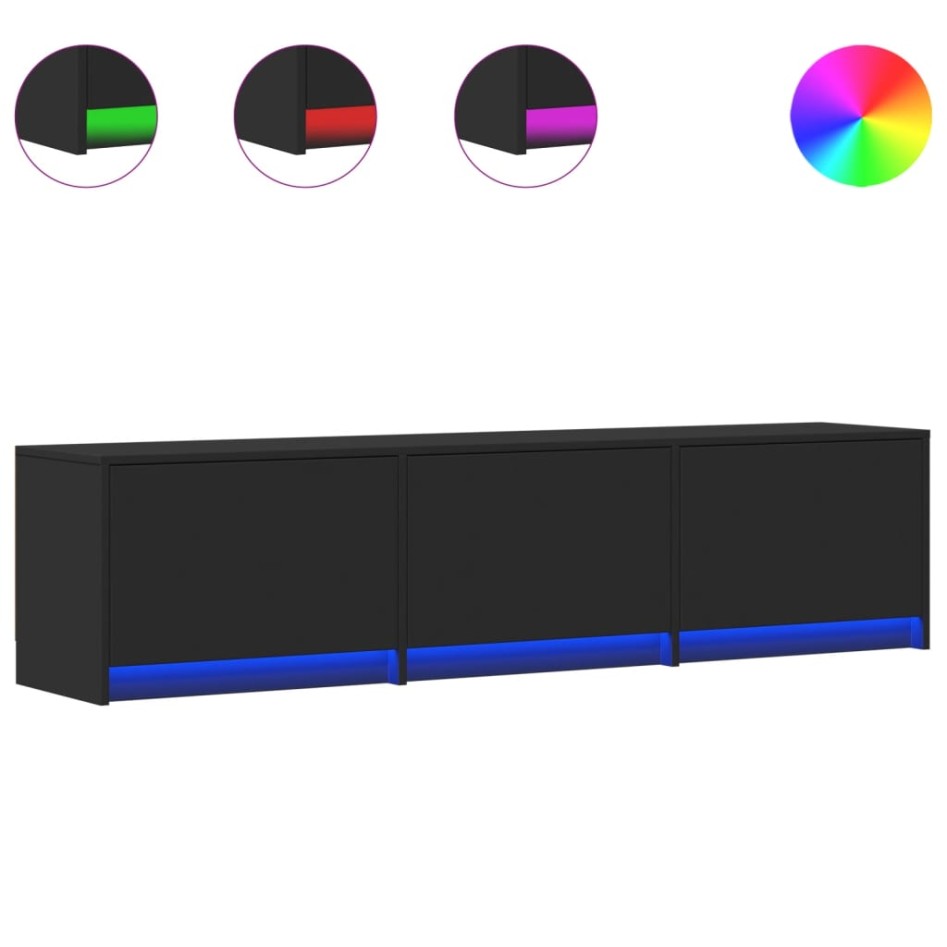 Mueble de TV con LED madera de ingeniería negro 165x34x40