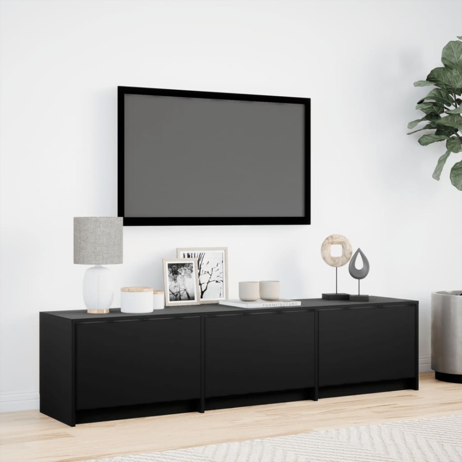 Mueble de TV con LED madera de ingeniería negro 165x34x40