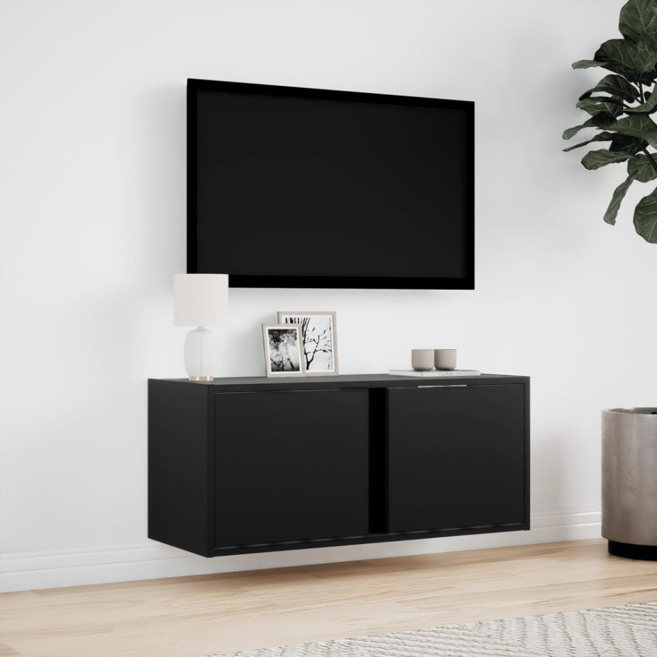 Mueble de TV de pared con luces LED negro 80x31x35