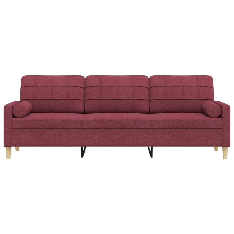 Sofá de 3 plazas con cojines tela rojo tinto 210