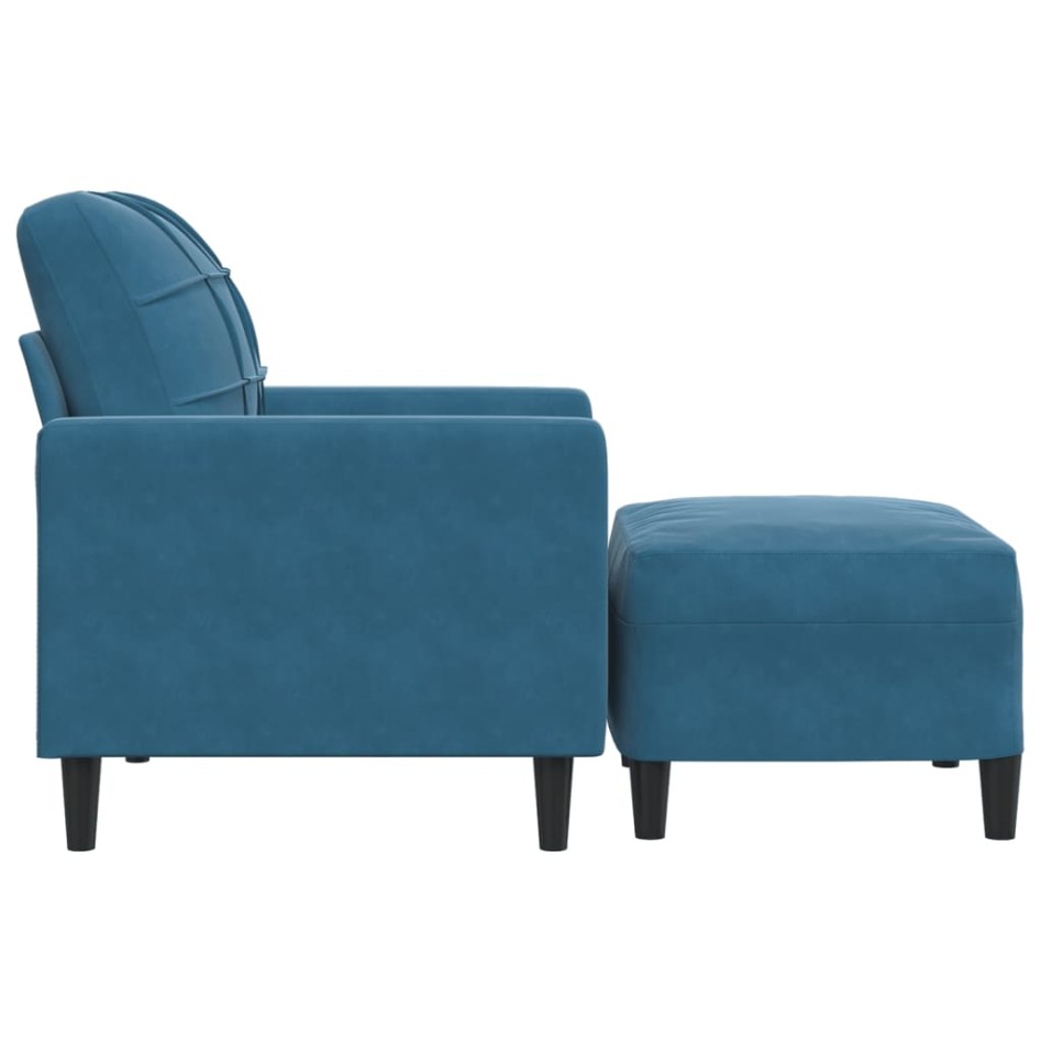 Sillón con taburete terciopelo azul 60