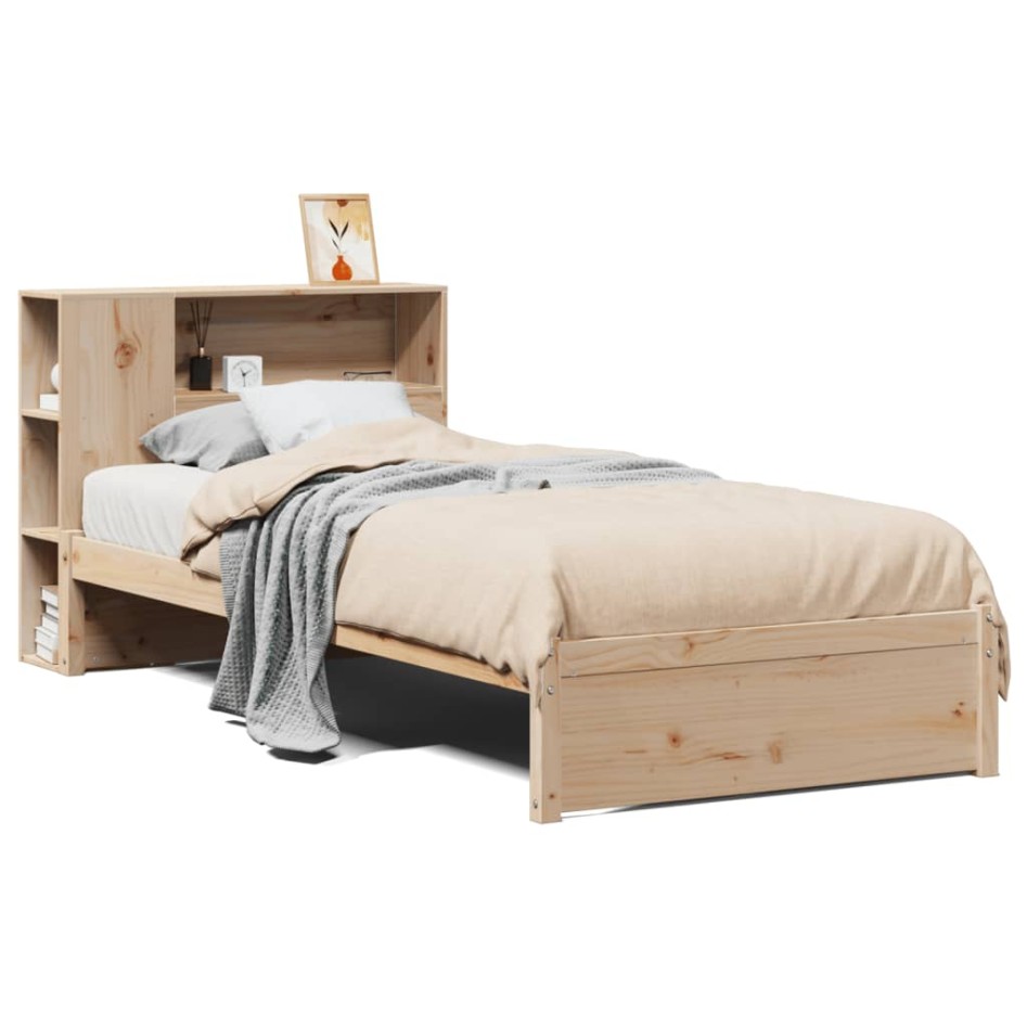 Cama con estantería sin colchón madera maciza de pino 90x190