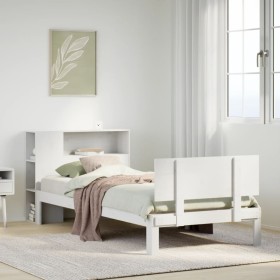 Cama con estantería sin colchón madera maciza blanca 75x190