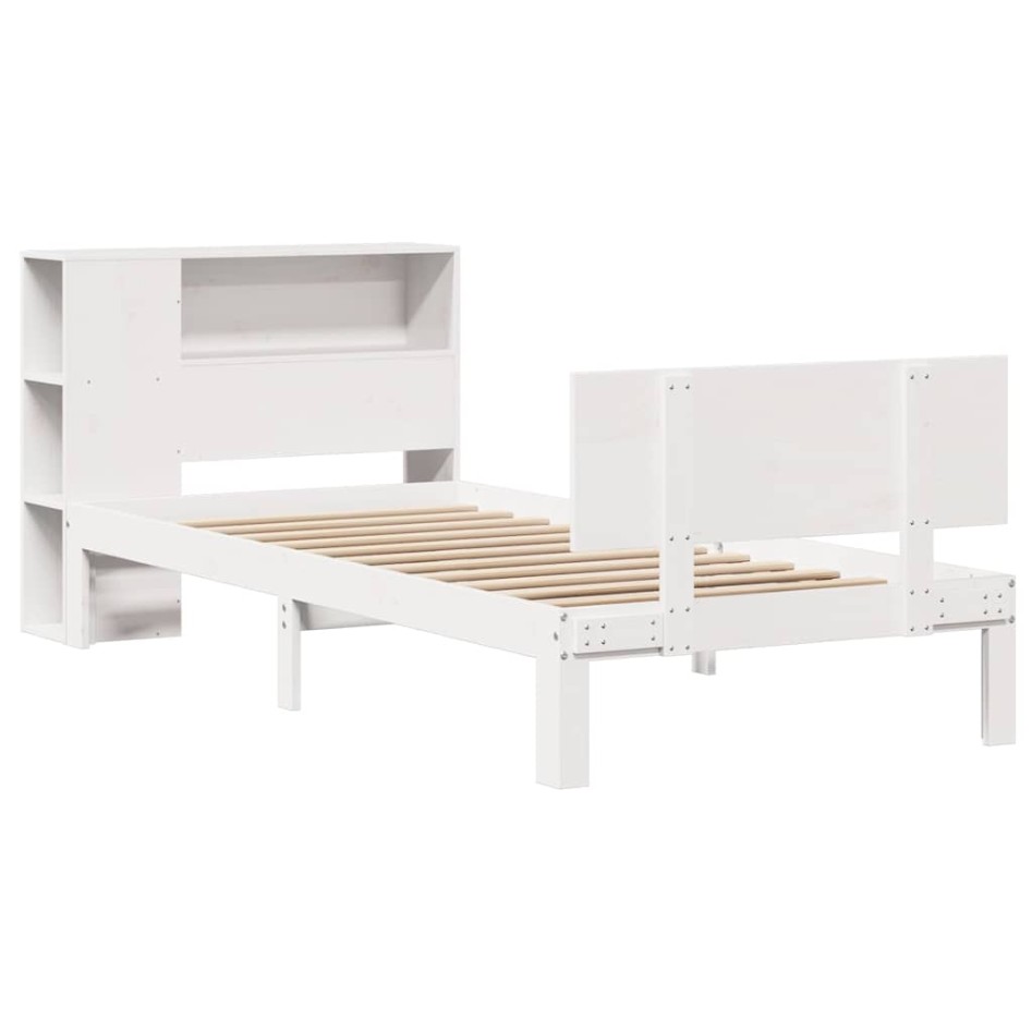 Cama con estantería sin colchón madera maciza blanca 75x190