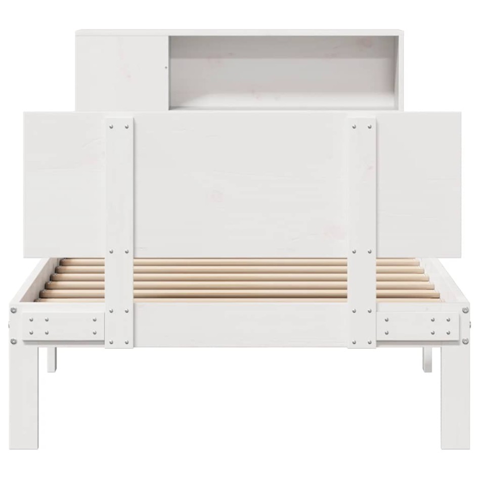 Cama con estantería sin colchón madera maciza blanca 75x190