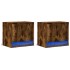 Mesitas de noche de pared con luces LED 2 uds roble