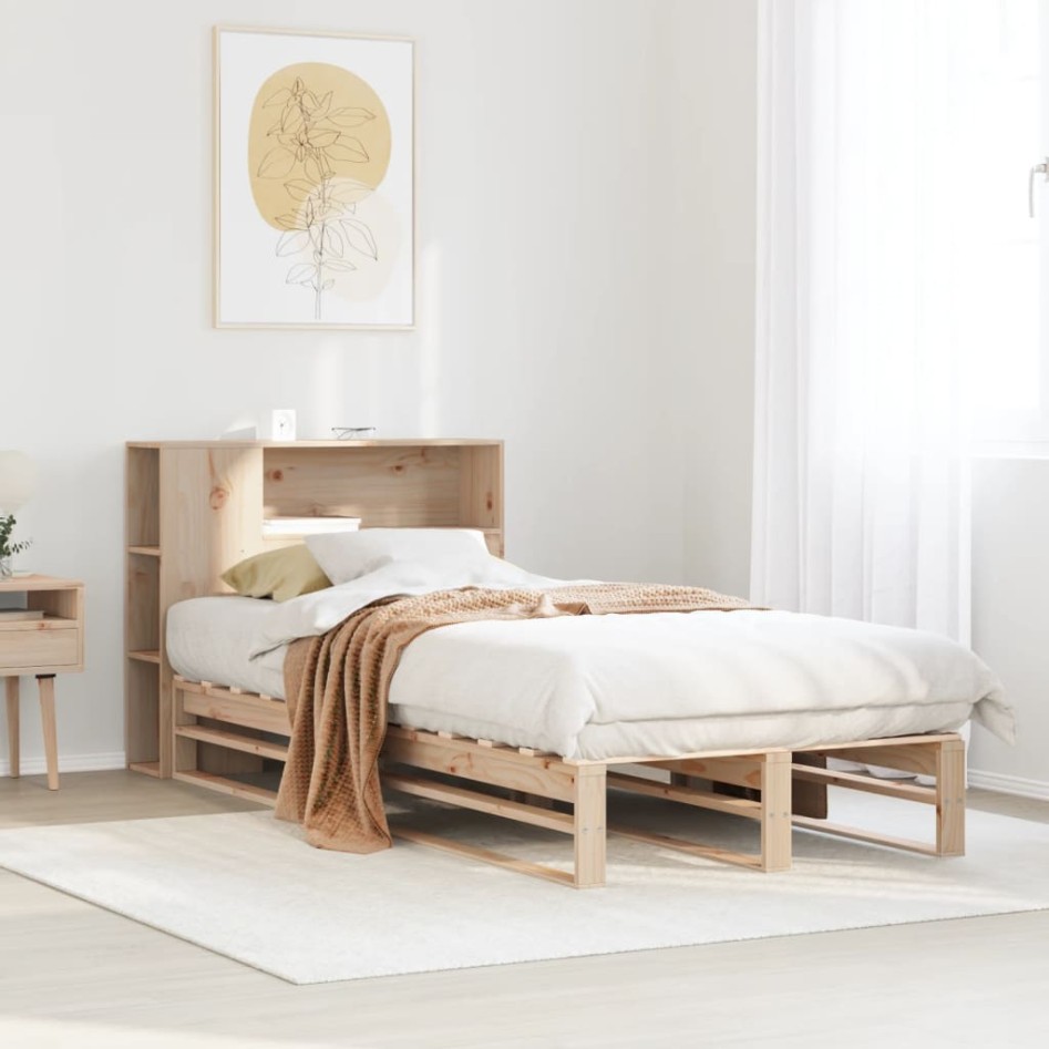 Cama con estantería sin colchón madera maciza 90x200