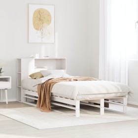 Cama con estantería sin colchón madera maciza blanca 100x200