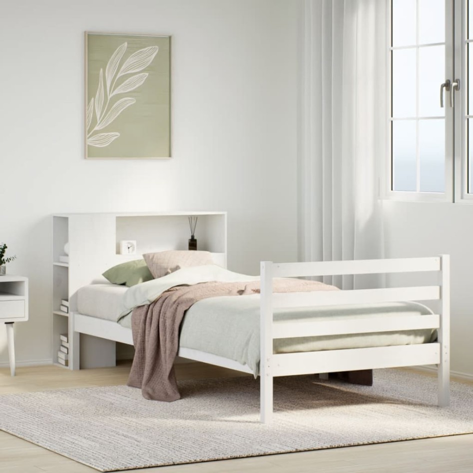 Cama con estantería sin colchón madera maciza de pino 90x190