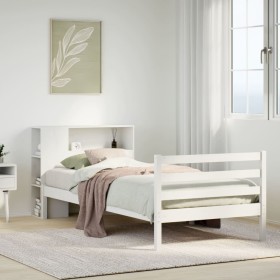 Cama con estantería sin colchón madera maciza blanco 90x200