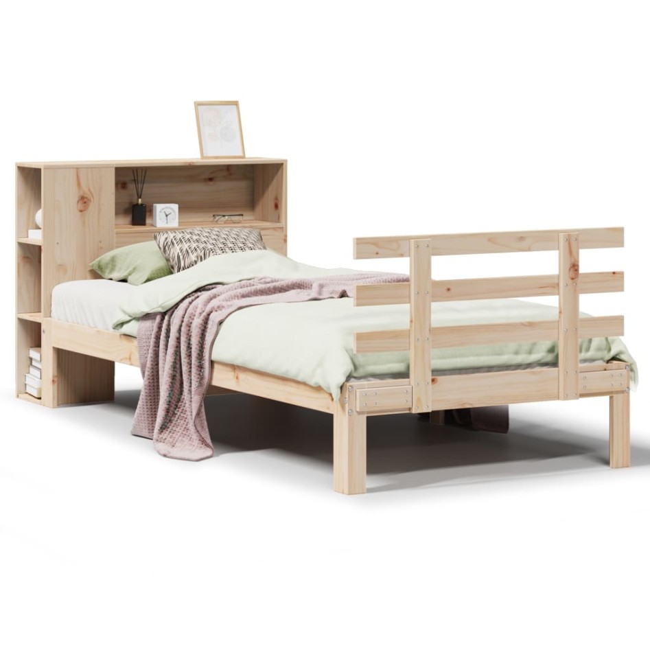 Cama con estantería sin colchón madera maciza de pino 90x200