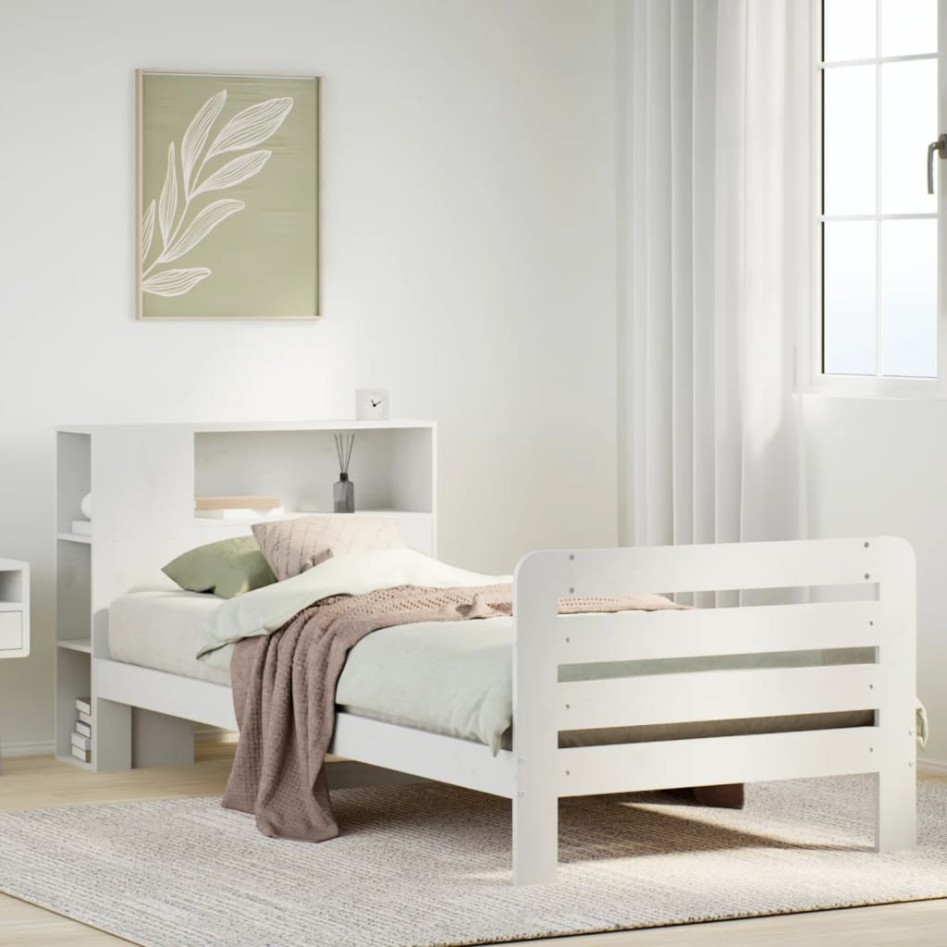 Estructura de cama sin colchón madera de pino blanca 90x200